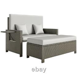 Outsunny Garden Rattan Furniture Set 2 Seater Patio Sun Lounger Daybed Sun Bed