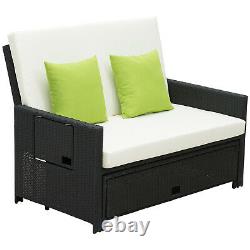 Outsunny Garden Rattan Furniture Set 2 Seater Patio Sun Lounger Daybed Sun Bed