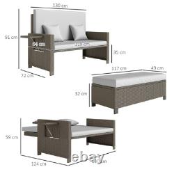 Outsunny Garden Rattan Furniture Set 2 Seater Patio Sun Lounger Daybed Sun Bed