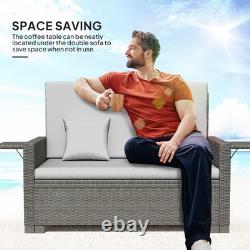 Outsunny Garden Rattan Furniture Set 2 Seater Patio Sun Lounger Daybed Sun Bed
