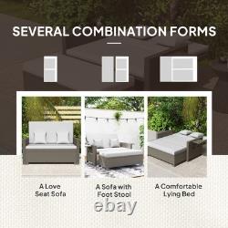 Outsunny Garden Rattan Furniture Set 2 Seater Patio Sun Lounger Daybed Sun Bed
