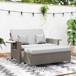 Outsunny Garden Rattan Furniture Set 2 Seater Patio Sun Lounger Daybed Sun Bed