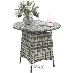 Outsunny Patio Furniture Rattan Garden Table with Umbrella Hole, Grey
