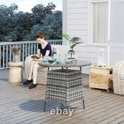 Outsunny Patio Furniture Rattan Garden Table with Umbrella Hole, Grey