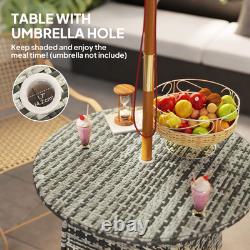Outsunny Patio Furniture Rattan Garden Table with Umbrella Hole, Grey