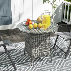 Outsunny Patio Furniture Rattan Garden Table with Umbrella Hole, Grey