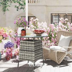 Outsunny Patio Furniture Rattan Garden Table with Umbrella Hole, Grey