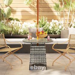 Outsunny Patio Furniture Rattan Garden Table with Umbrella Hole, Grey