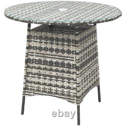 Outsunny Patio Furniture Rattan Garden Table with Umbrella Hole, Grey