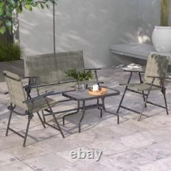 Outsunny Patio Furniture Set, Garden Set with Table, Foldable Chairs & Loveseat