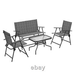 Outsunny Patio Furniture Set, Garden Set with Table, Foldable Chairs, a Loveseat