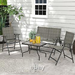 Outsunny Patio Furniture Set, Garden Set with Table, Foldable Chairs, a Loveseat