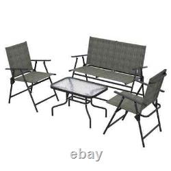 Outsunny Patio Furniture Set, Garden Set with Table, Foldable Chairs, a Loveseat