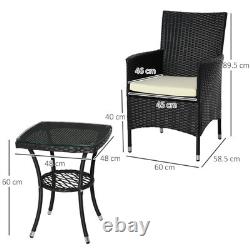 Outsunny Rattan Bistro Set Garden Chair Table Patio Outdoor, Black