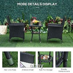 Outsunny Rattan Bistro Set Garden Chair Table Patio Outdoor, Black