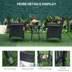 Outsunny Rattan Bistro Set Garden Chair Table Patio Outdoor, Black