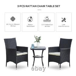 Outsunny Rattan Bistro Set Garden Chair Table Patio Outdoor, Black