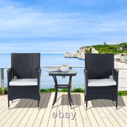 Outsunny Rattan Bistro Set Garden Chair Table Patio Outdoor, Black