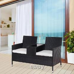 Outsunny Rattan Chair Garden Furniture Patio Companion Love Seat Table Black