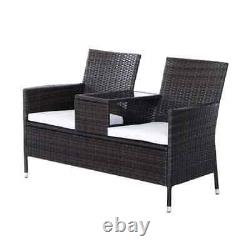 Outsunny Rattan Chair Garden Furniture Patio Companion Love Seat Table Brown