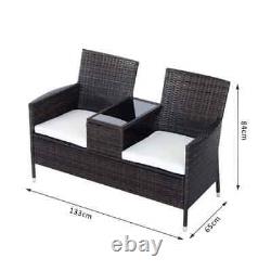 Outsunny Rattan Chair Garden Furniture Patio Companion Love Seat Table Brown