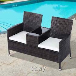 Outsunny Rattan Chair Garden Furniture Patio Companion Love Seat Table Brown