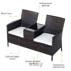 Outsunny Rattan Chair Garden Furniture Patio Companion Love Seat Table Brown