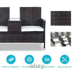 Outsunny Rattan Chair Garden Furniture Patio Companion Love Seat Table Brown