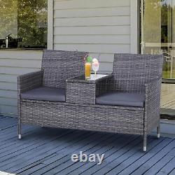 Outsunny Rattan Chair Garden Furniture Patio Companion Love Seat Table Grey