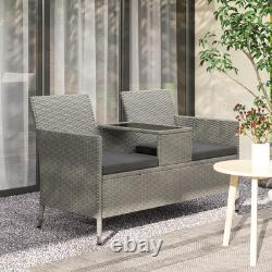 Outsunny Rattan Chair Garden Furniture Patio Companion Love Seat Table Grey