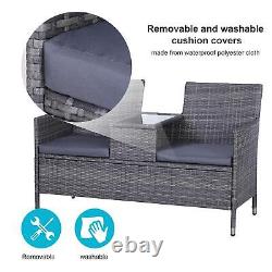 Outsunny Rattan Chair Garden Furniture Patio Companion Love Seat Table Grey