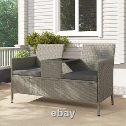 Outsunny Rattan Chair Garden Furniture Patio Companion Love Seat Table Grey