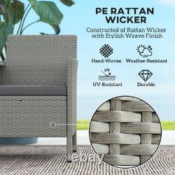 Outsunny Rattan Chair Garden Furniture Patio Companion Love Seat Table Grey