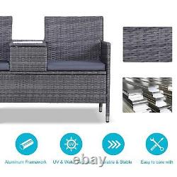 Outsunny Rattan Chair Garden Furniture Patio Companion Love Seat Table Grey