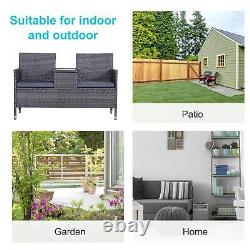 Outsunny Rattan Chair Garden Furniture Patio Companion Love Seat Table Grey