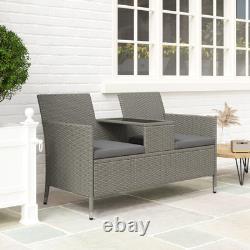 Outsunny Rattan Chair Garden Furniture Patio Companion Love Seat Table Grey