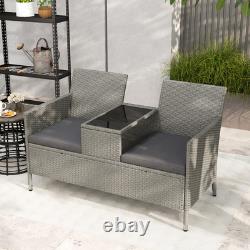 Outsunny Rattan Chair Garden Furniture Patio Companion Love Seat Table Grey