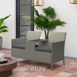 Outsunny Rattan Chair Garden Furniture Patio Companion Love Seat Table Grey