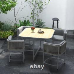 Outsunny Rattan Dining Set Garden Furniture Space-saving Cube Design Patio Grey