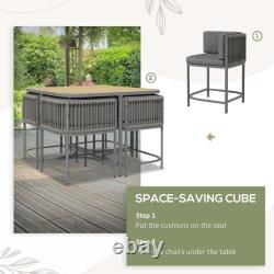 Outsunny Rattan Dining Set Garden Furniture Space-saving Cube Design Patio Grey