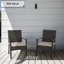 PHI VILLA Garden Furniture Patio Wicker Rattan Chairs with Cushion for Yard