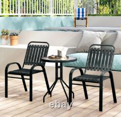 Patio Bistro Set 3 Piece Garden Furniture 2 Seater Metal Chairs Cafe Glass Table