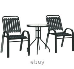 Patio Bistro Set 3 Piece Garden Furniture 2 Seater Metal Chairs Cafe Glass Table