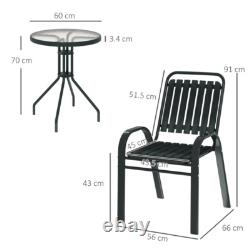 Patio Bistro Set 3 Piece Garden Furniture 2 Seater Metal Chairs Cafe Glass Table