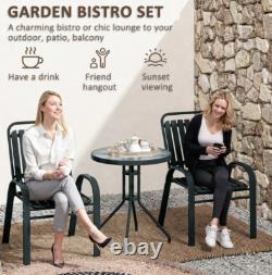 Patio Bistro Set 3 Piece Garden Furniture 2 Seater Metal Chairs Cafe Glass Table