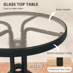 Patio Bistro Set 3 Piece Garden Furniture 2 Seater Metal Chairs Cafe Glass Table