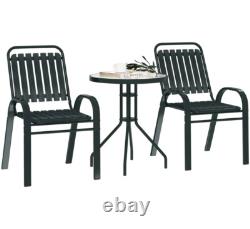 Patio Bistro Set 3 Piece Garden Furniture 2 Seater Metal Chairs Cafe Glass Table