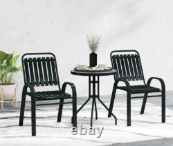 Patio Bistro Set 3 Piece Garden Furniture 2 Seater Metal Chairs Cafe Glass Table