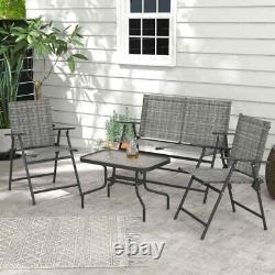 Patio Furniture Set, Garden Set with Table, Foldable Chairs, Loveseat