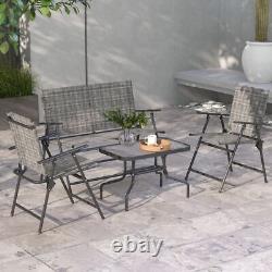 Patio Furniture Set, Garden Set with Table, Foldable Chairs, Loveseat